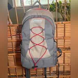 Coleman CHILLER 28-Can Insulated Soft Backpack Cooler in khaki/tan,grey & red